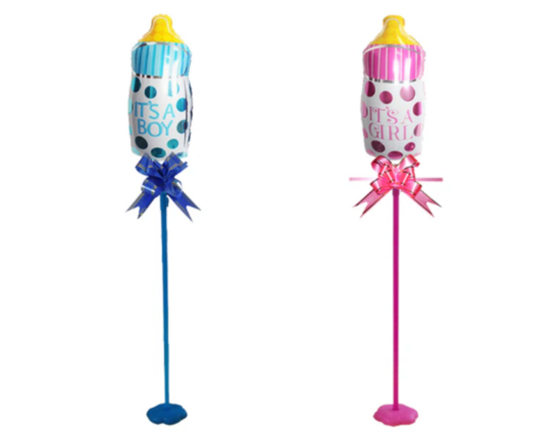 BABY BOTTLE BALLOON W/ STAND 25&quot;H W/ BOW BOY/GIRL
