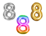 8 NUMBER BALLOON 16&quot;H GOLD SILVER RAINBOW (1)