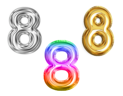8 NUMBER BALLOONGOLD GOLD/SILVER/RAINBOW