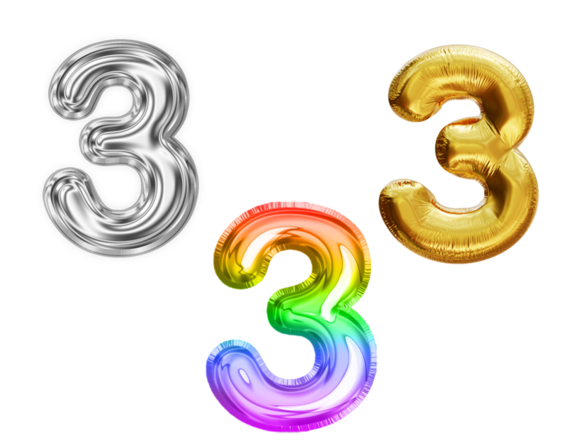 3 NUMBER BALLOON GOLD/SILVER/RAINBOW