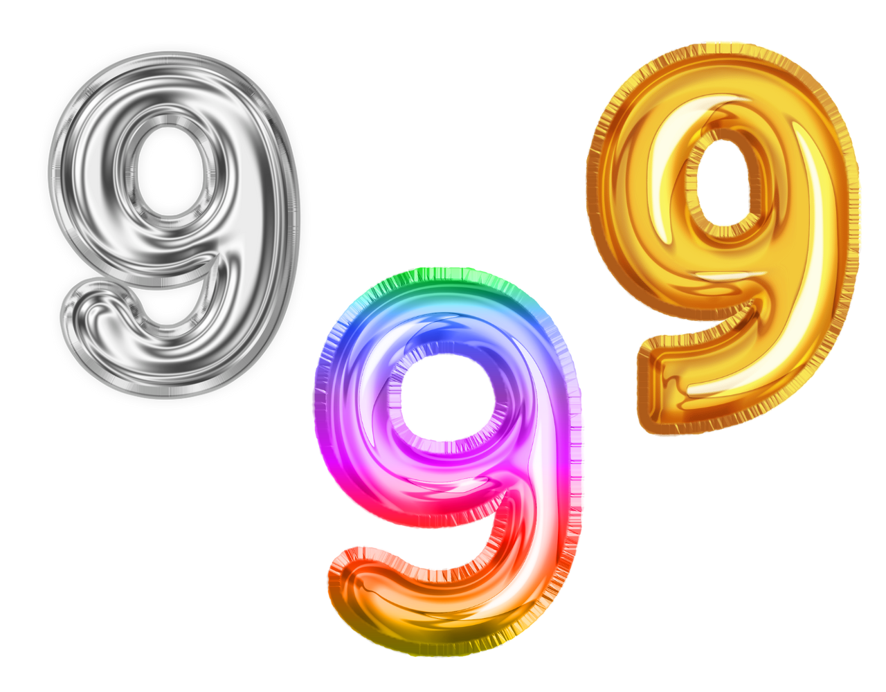 9 NUMBER BALLOON GOLD/SILVER/RAINBOW