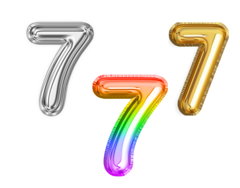 7 NUMBER BALLOON 16&quot;H GOLD SILVER RAINBOW(1))