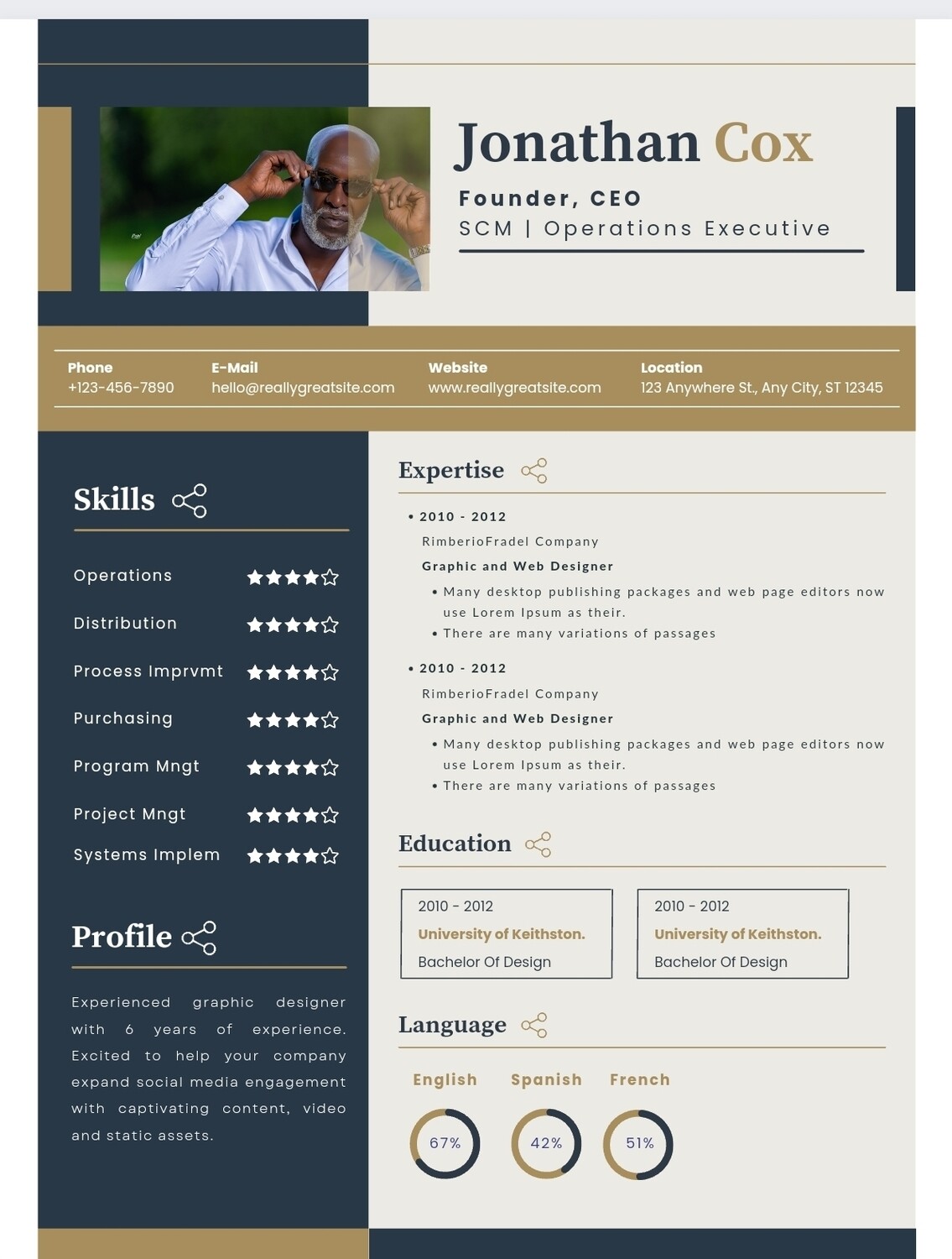Executive Resume | Modern Style | Canva Design Template