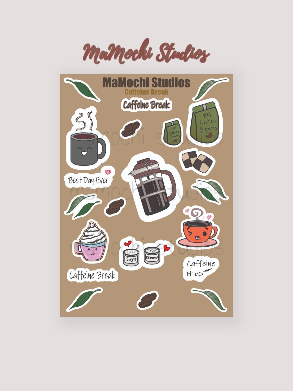 Caffeine Time Coffee Life Cute Kawaii Stickers Bujo | Diary | Journal | Happy Planner | School Organizer | Travel Notebook | Scrapbooking