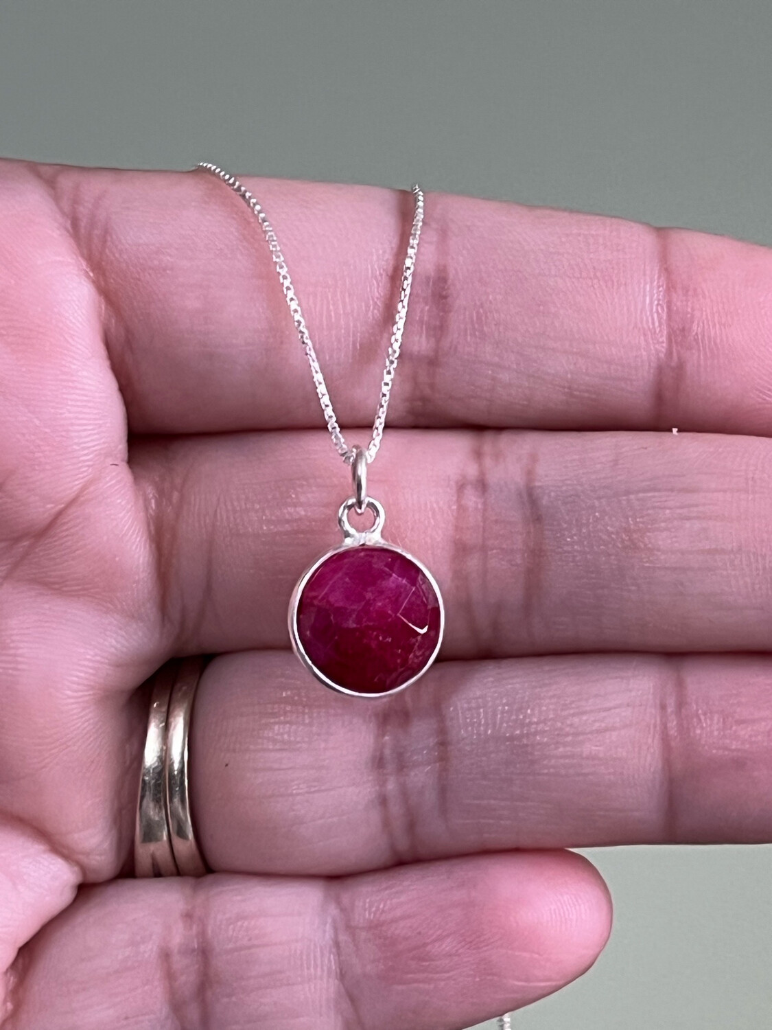 9mm Ruby Bezel Pendant On Chain 9mm Ruby Bezel Pendant On Chain