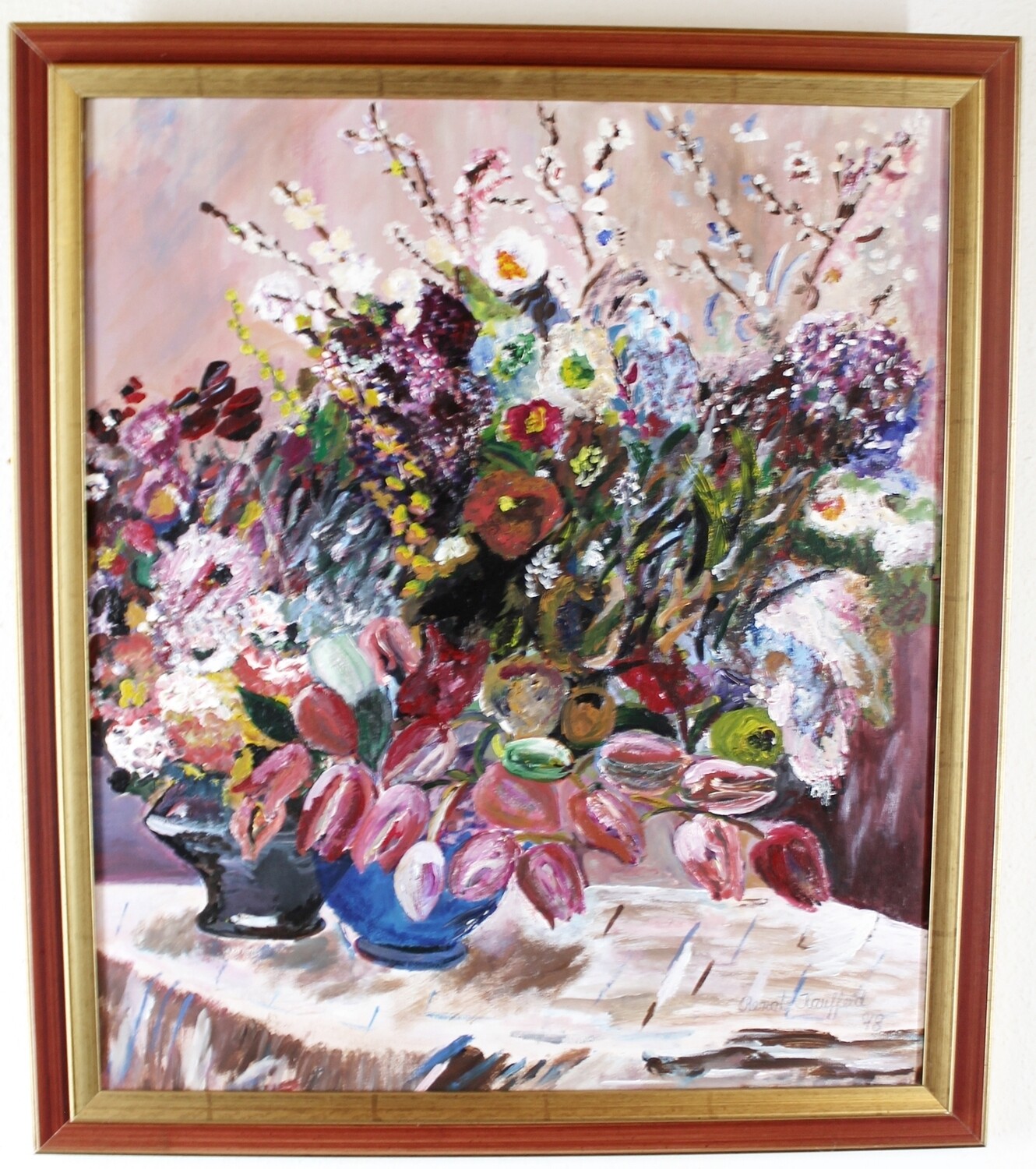 Gemälde Öl auf Leinwand-Stillleben Blumen- Maße 82x70cm - Maler Renate Kauffeld