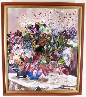 Gemälde Öl auf Leinwand-Stillleben Blumen- Maße 82x70cm - Maler Renate Kauffeld