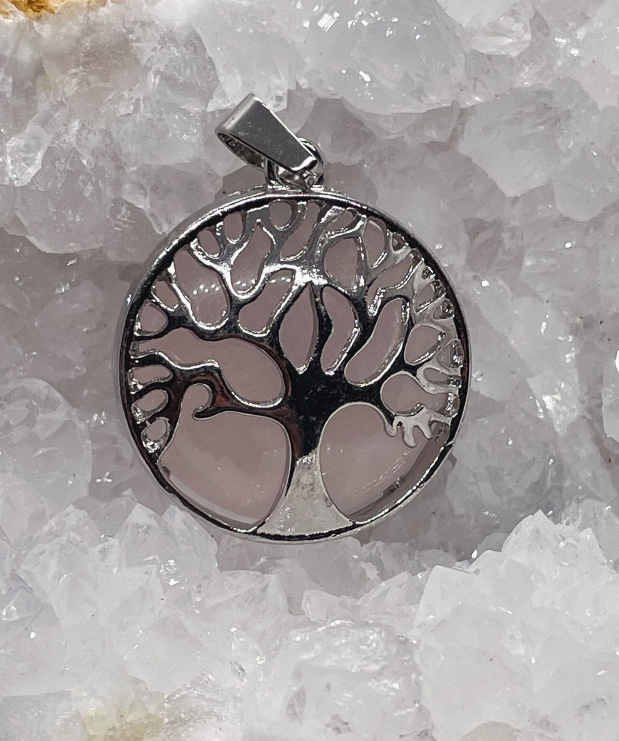 PENDENTIF ARBRE DE VIE QUARTZ ROSE