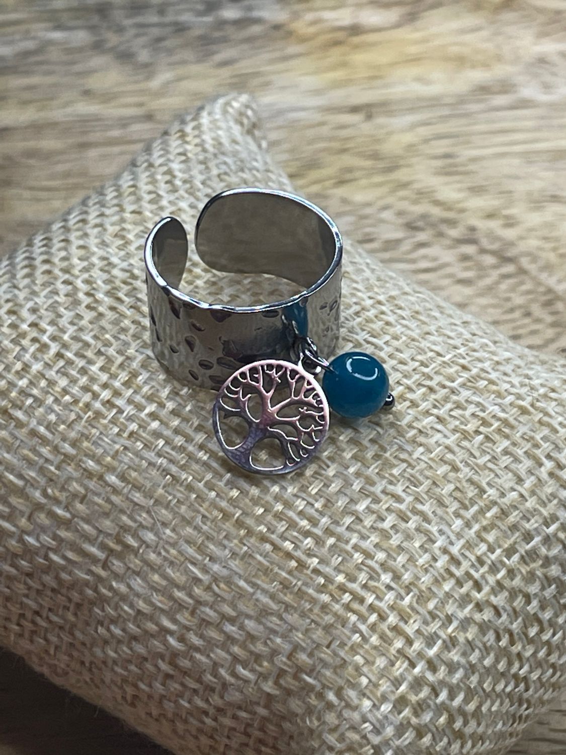 Bague Apatite Bleue &amp; Arbre de Vie