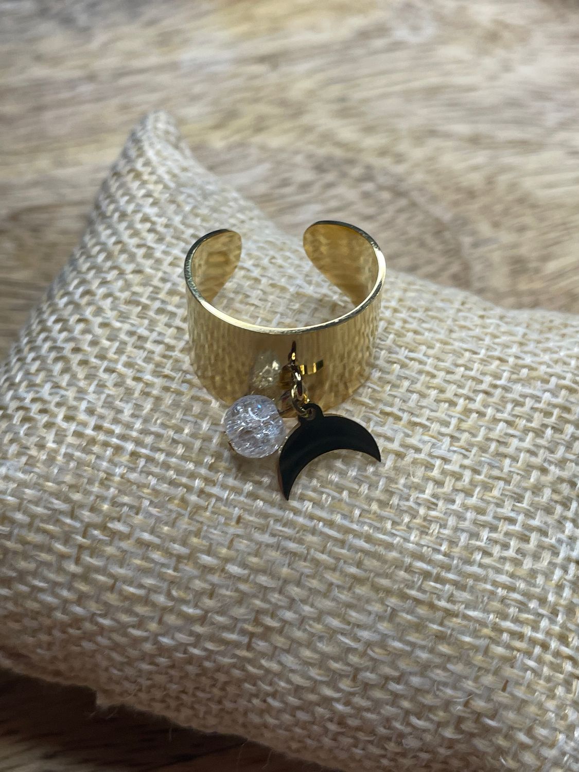 Bague Lune Perle Cristal de Roche Craquelé