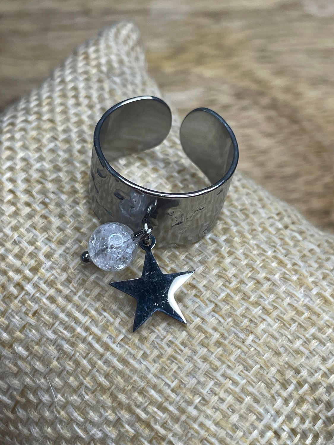Bague Étoilée &amp; Cristal de Roche Craquelé