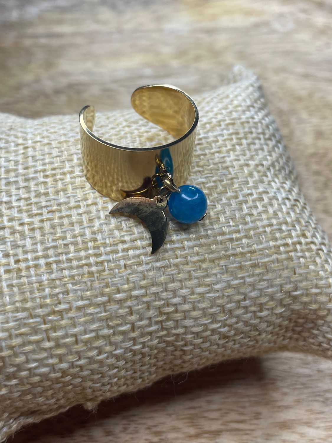 Bague Lune et Perle Apatite Bleue