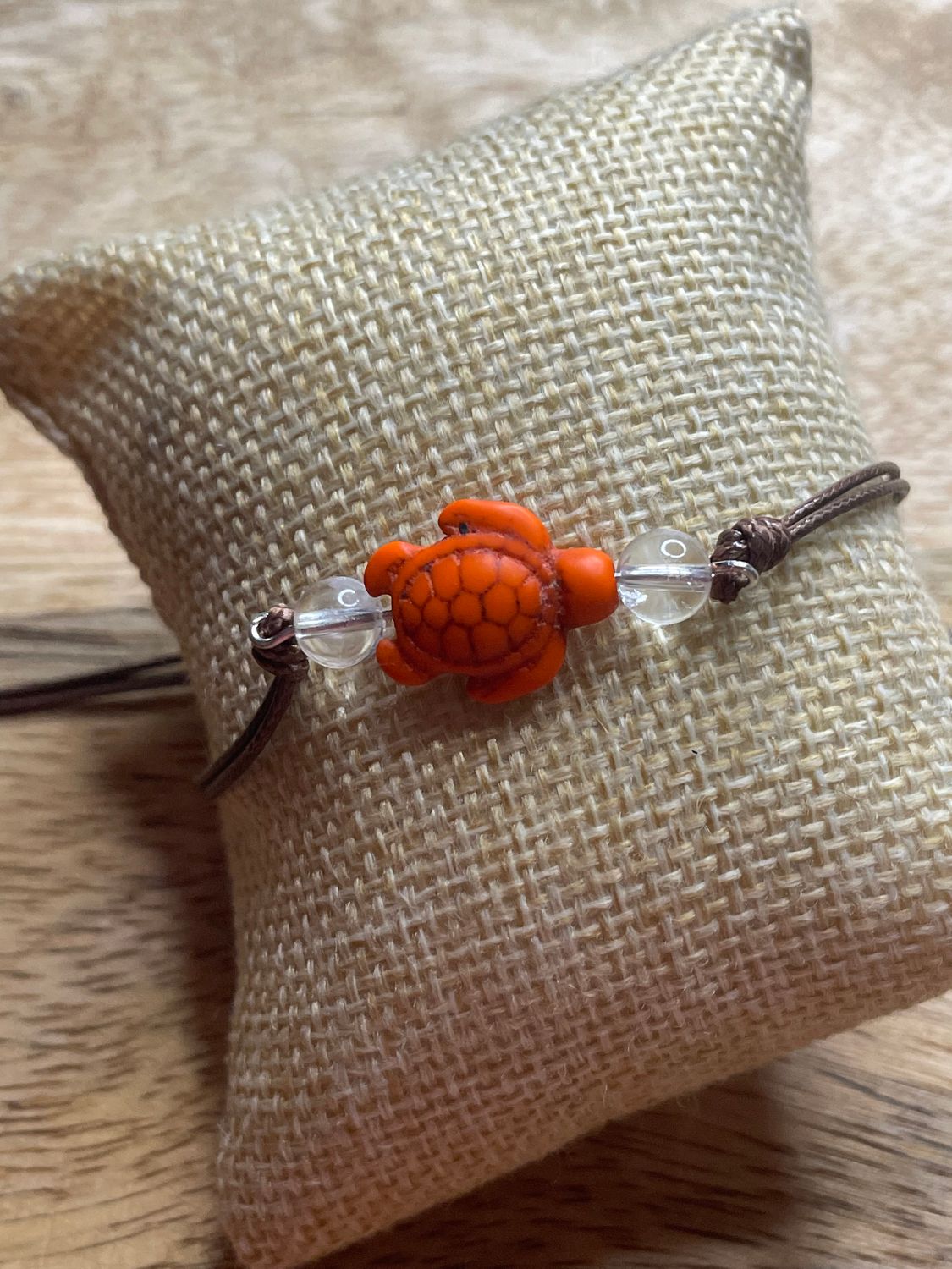 Bracelet Tortue Orange &amp; Cristal de Roche