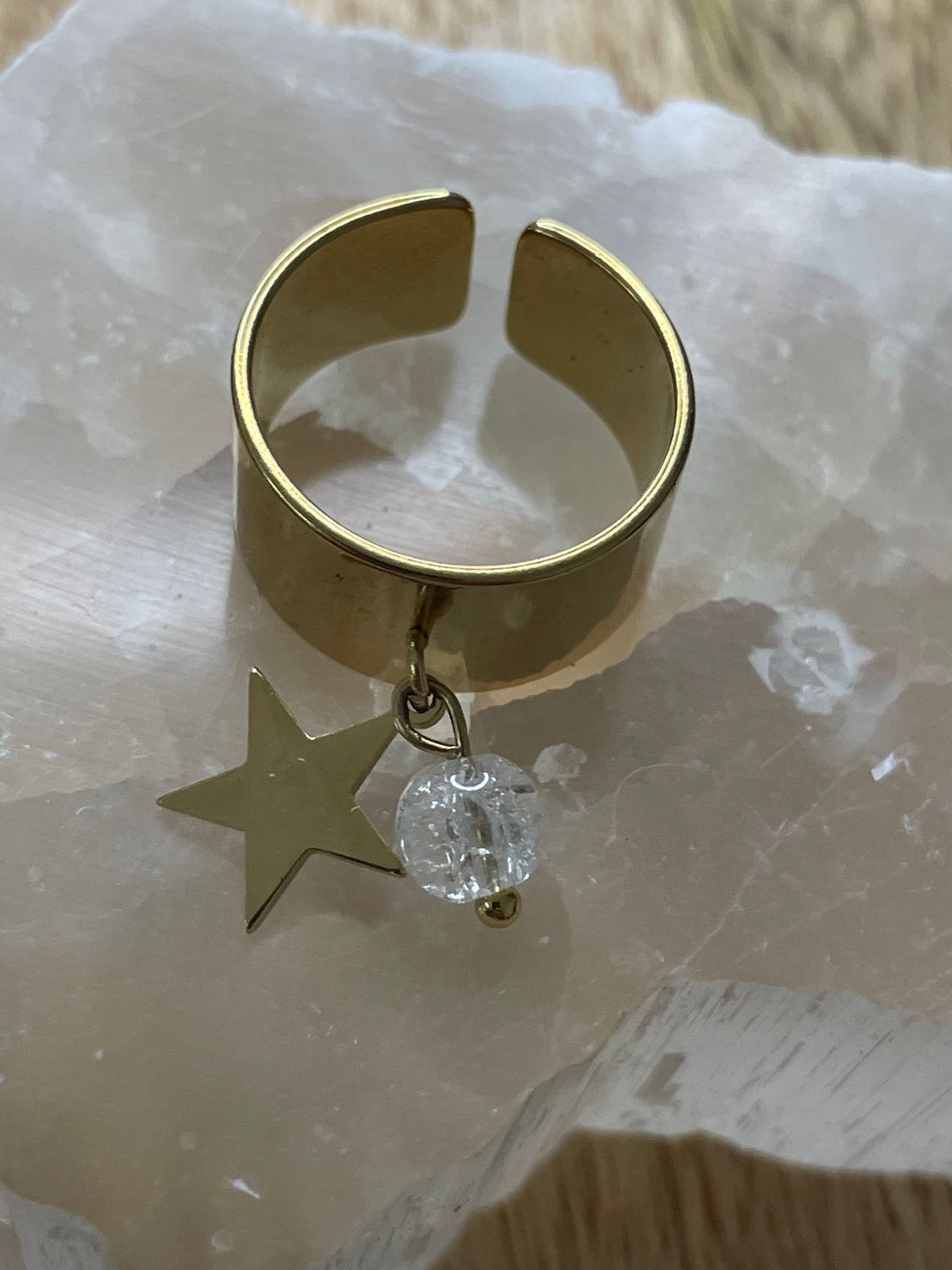 Bague Étoilée &amp; Cristal de Roche Craquelé