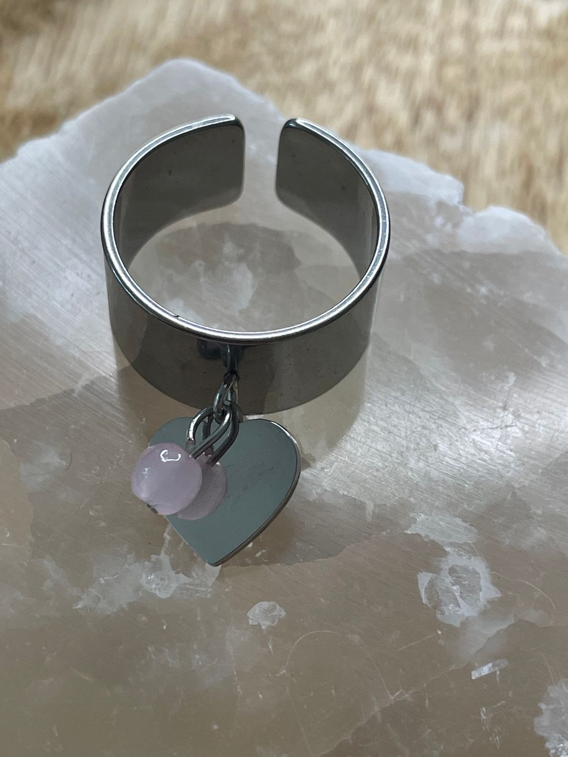 Bague Cœur &amp; Quartz Rose