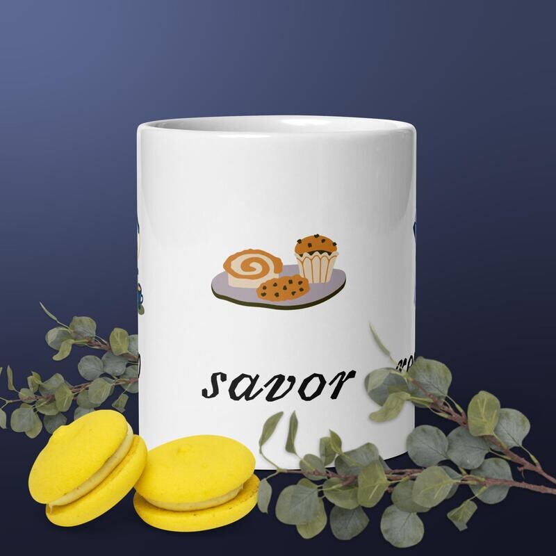 sip. savor. repeat.White glossy mug
