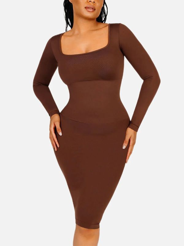 Seamless Square Neck Long Sleeve Tommy Shaper Dress