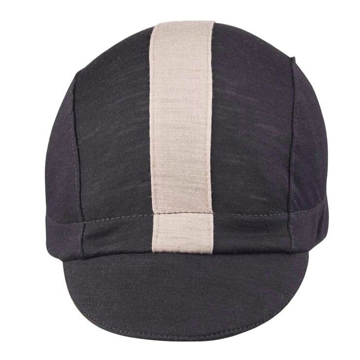 Black/Grey Merino Wool 3-Panel Cycling Cap