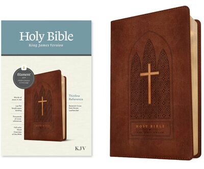 KJV Thinline Filament Bible, reverent cross dark brown leatherlike