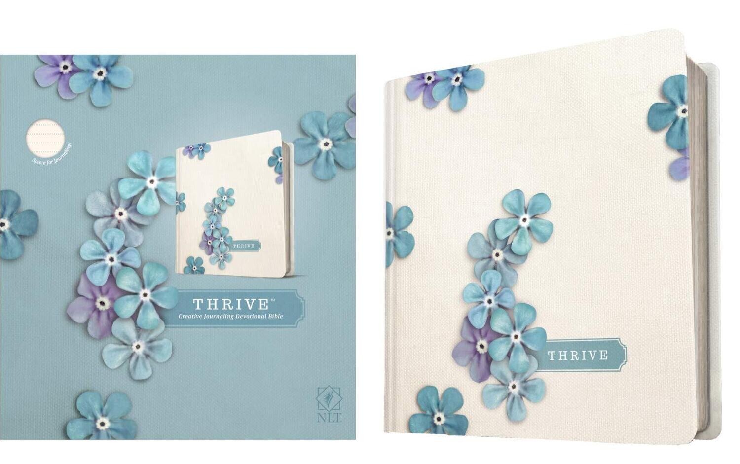 NLT Thrive Creative Journaling Devotional Bible (Hardcover, Blue Flowers)