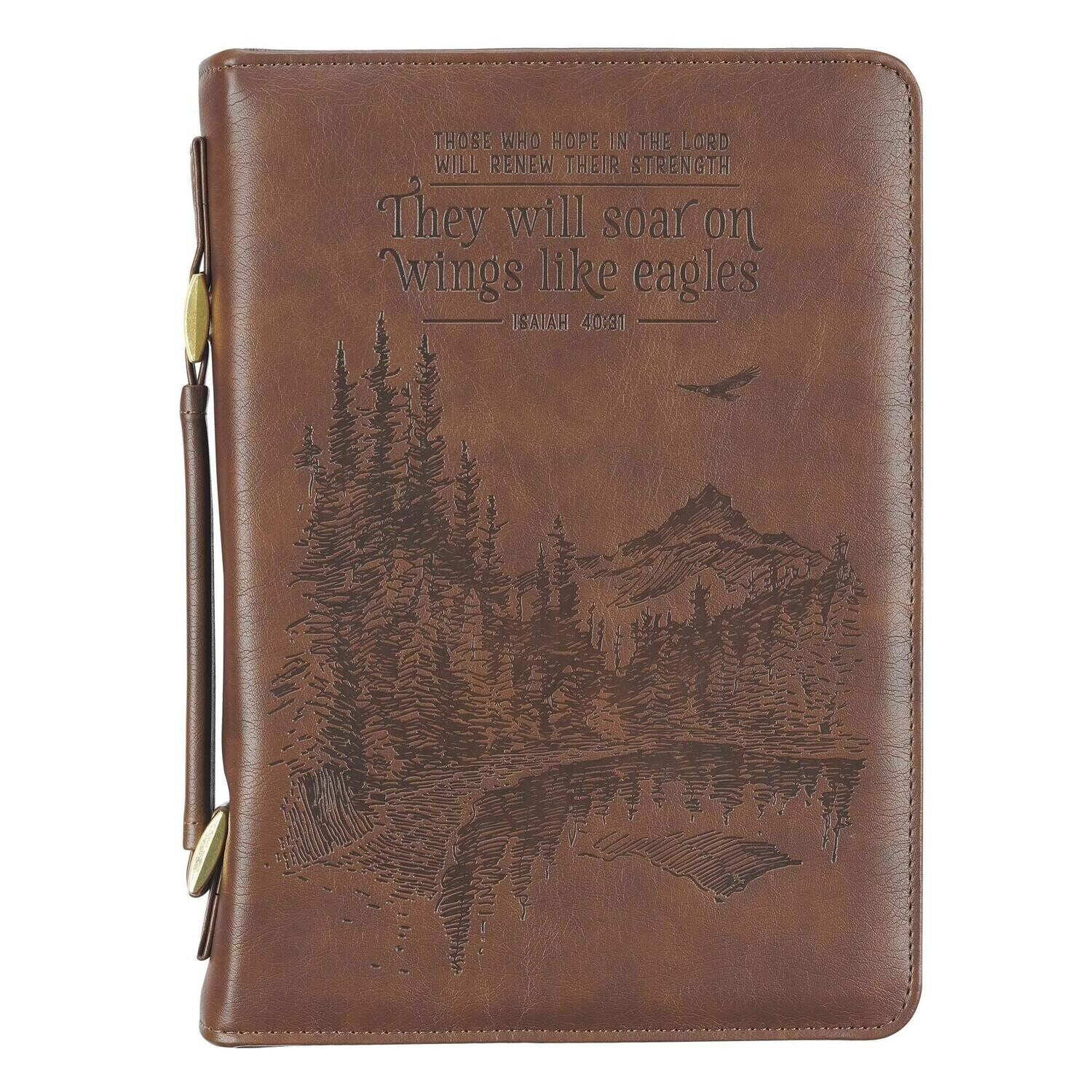 The LORD is My Strength Brown Faux Leather Classic Bible Cover, large