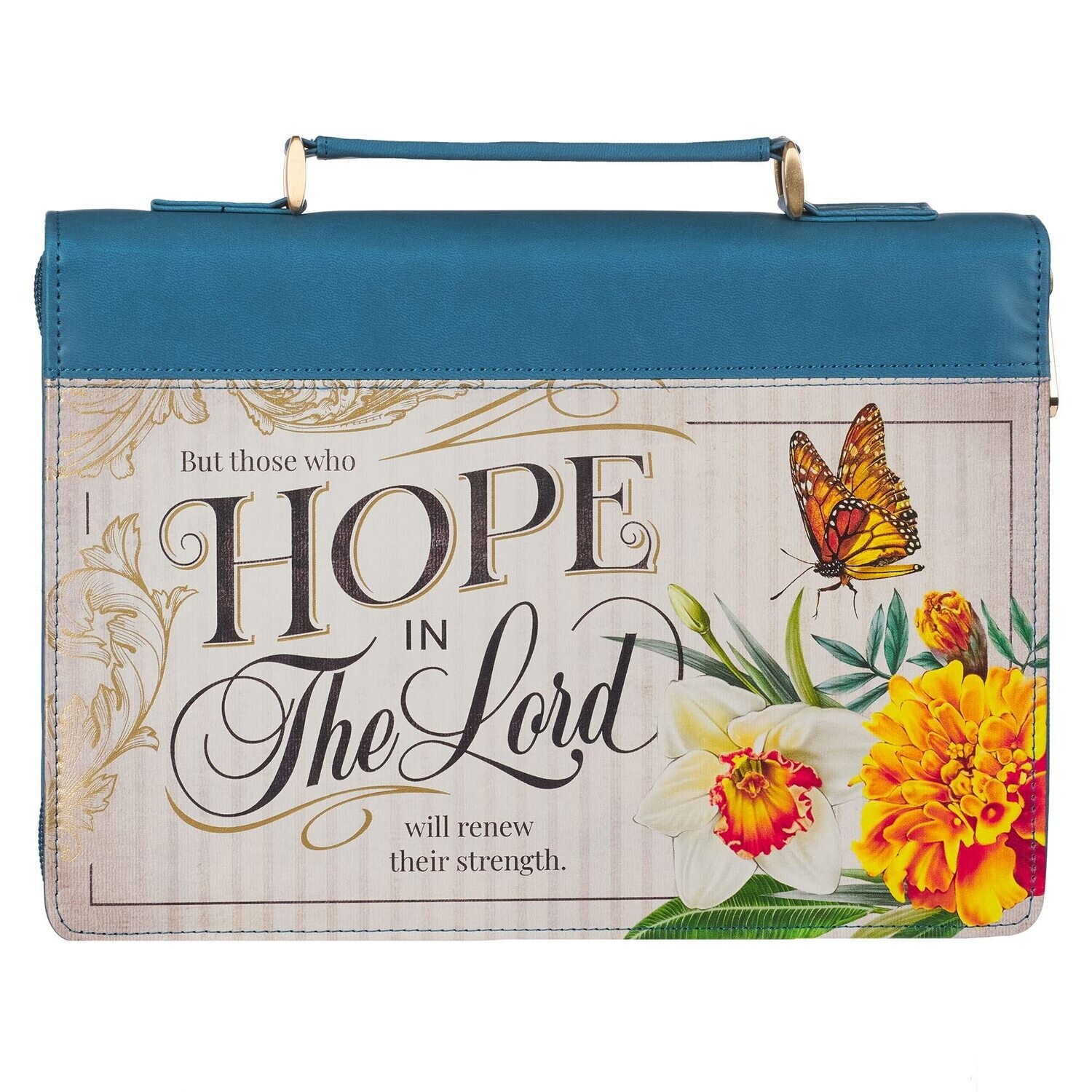  Vibrant Blue Floral Fashion Bible Cover Hope in The Lord - Isa. 40:31Carry Case w/Stationery Storage, Large