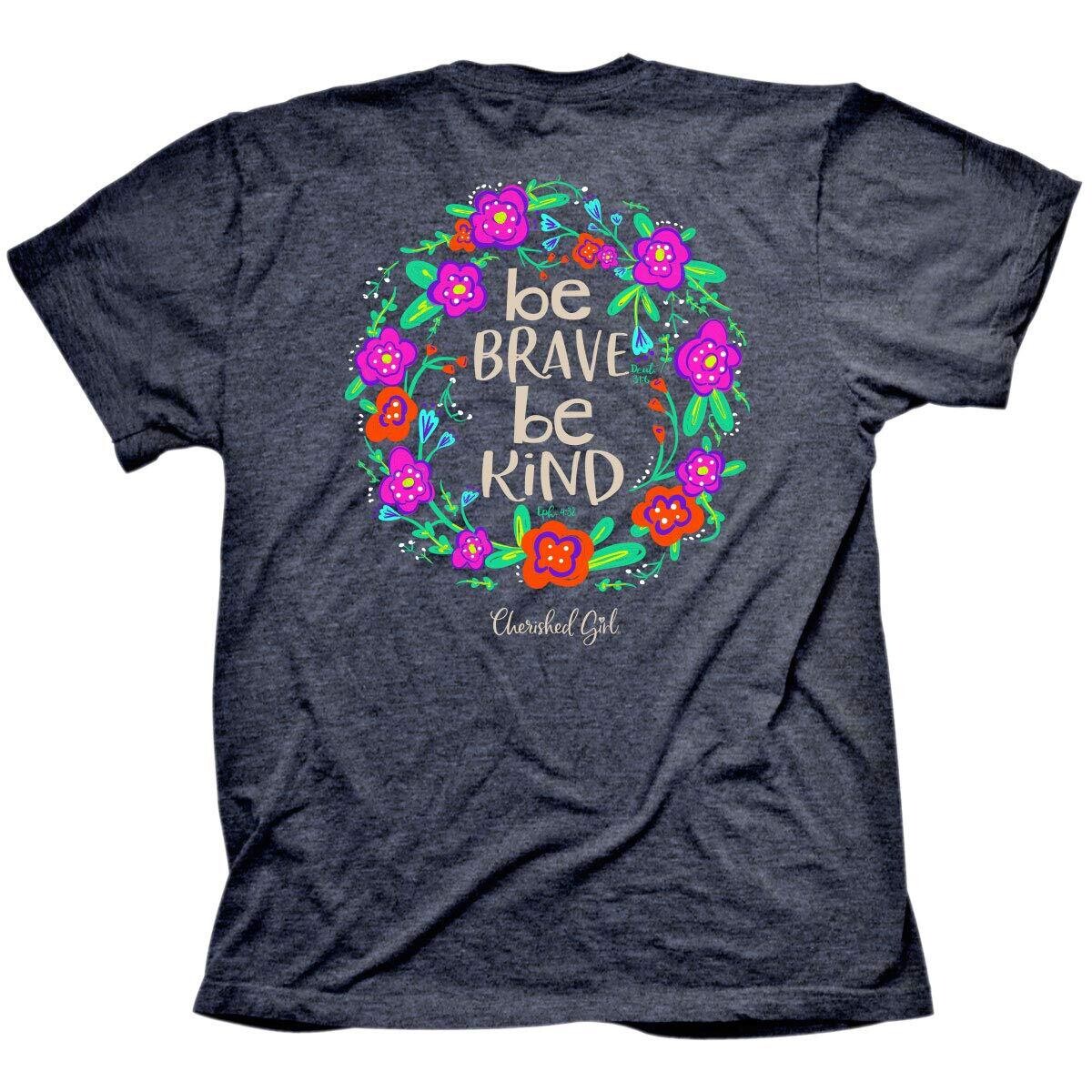 Cherished Girl Womens T-Shirt Be Kind Floral - Vintage Heather Navy - 3X-LG
