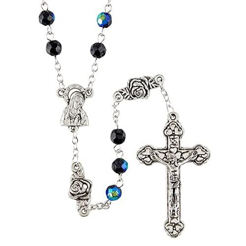  Rosebud of Bead Rosary - Jet