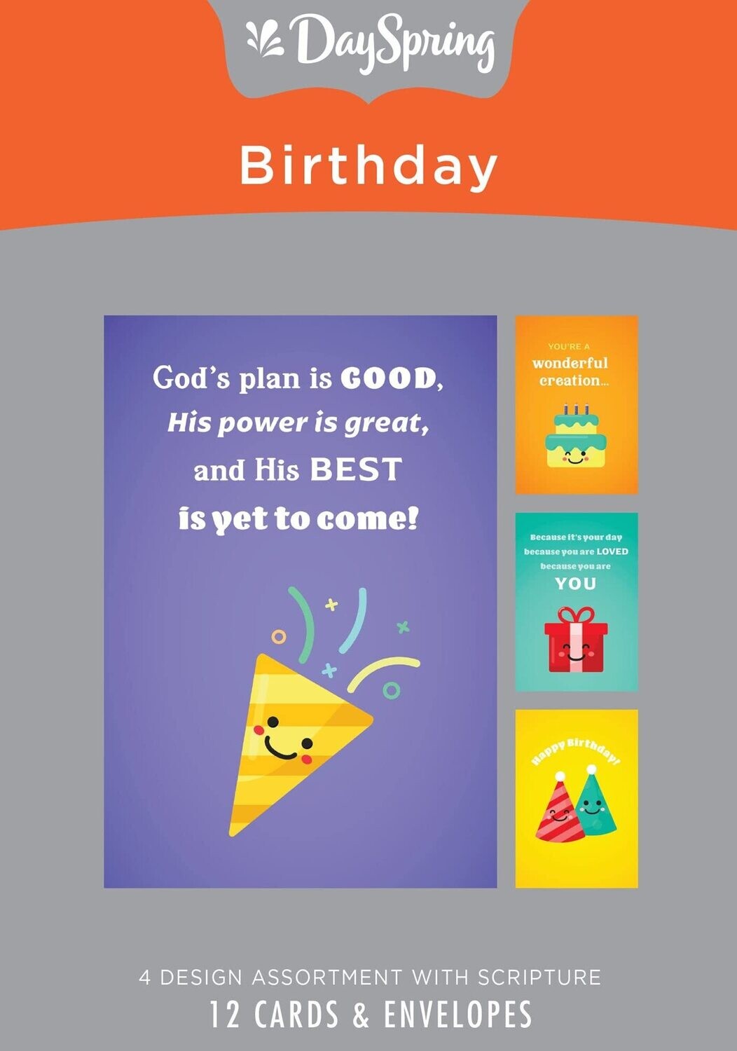 God’s Plan is Good  Birthday  4 Design Assortment with Scripture  12 Happy Birthday Cards &amp; Envelopes