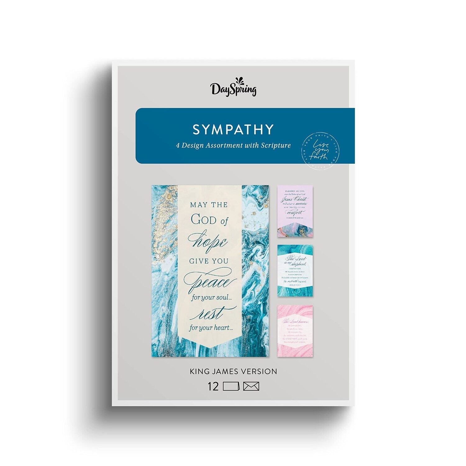 Sympathy  Peace for Your Soul  4 Marble Assortment with Scripture  12 Sympathy Cards &amp; Envelopes (U0059)