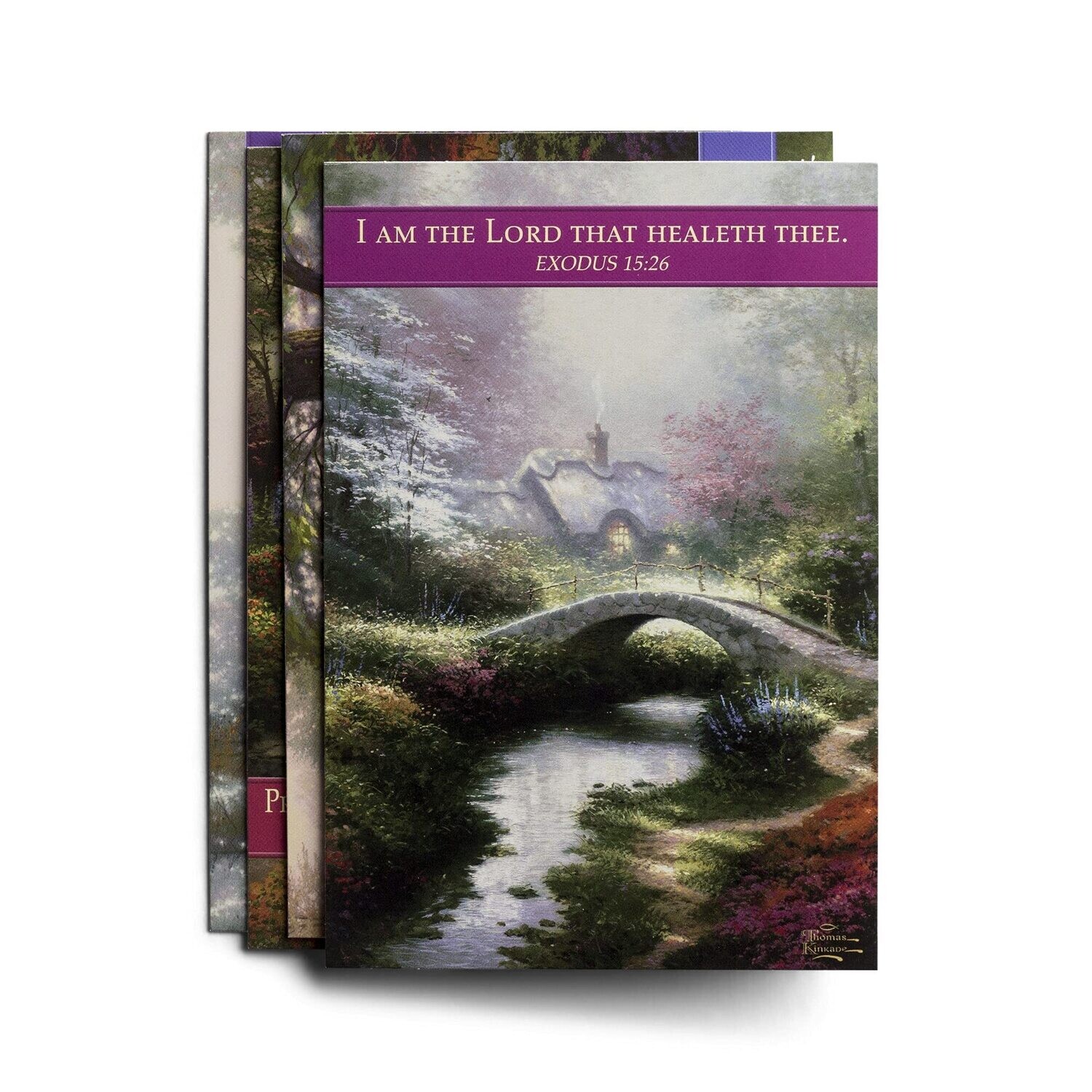 Kinkade Painter of Light  Get Well  4 Garden Design Assortment with Scripture  12 Boxed Cards &amp; Envelopes