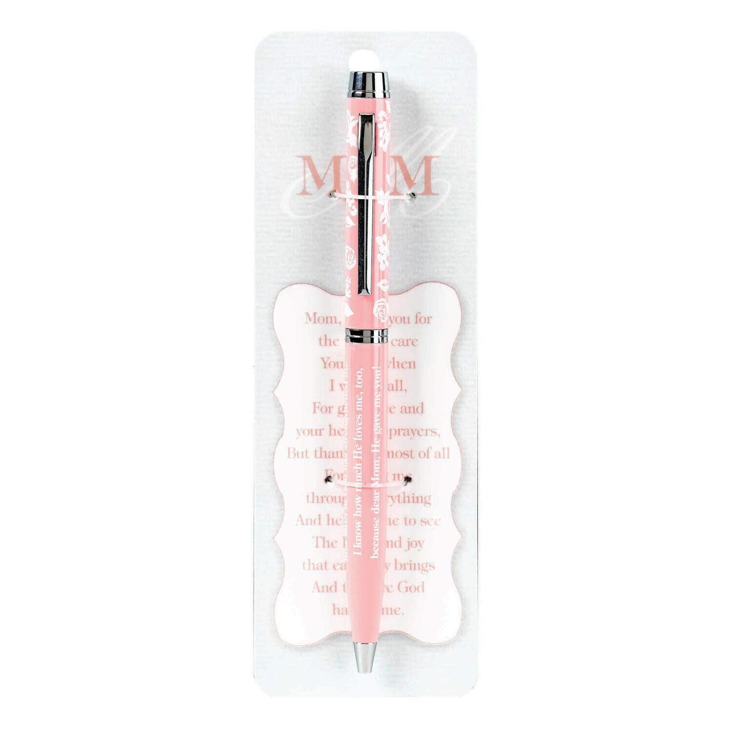 Mom Thank You Floral Pink 5 inch Quality Metal Ballpoint Stick Pen On Card