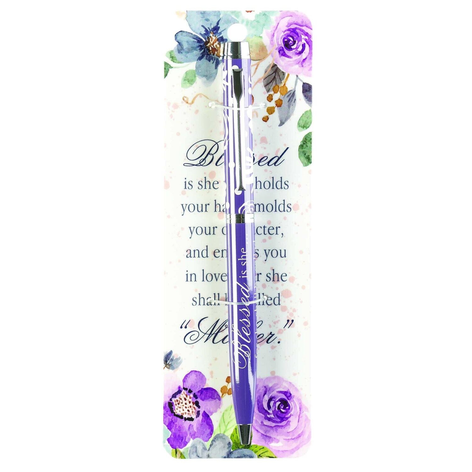 Blessed Mother Purple Floral 5 inch Metal Twisting Ballpoint Stick Pen