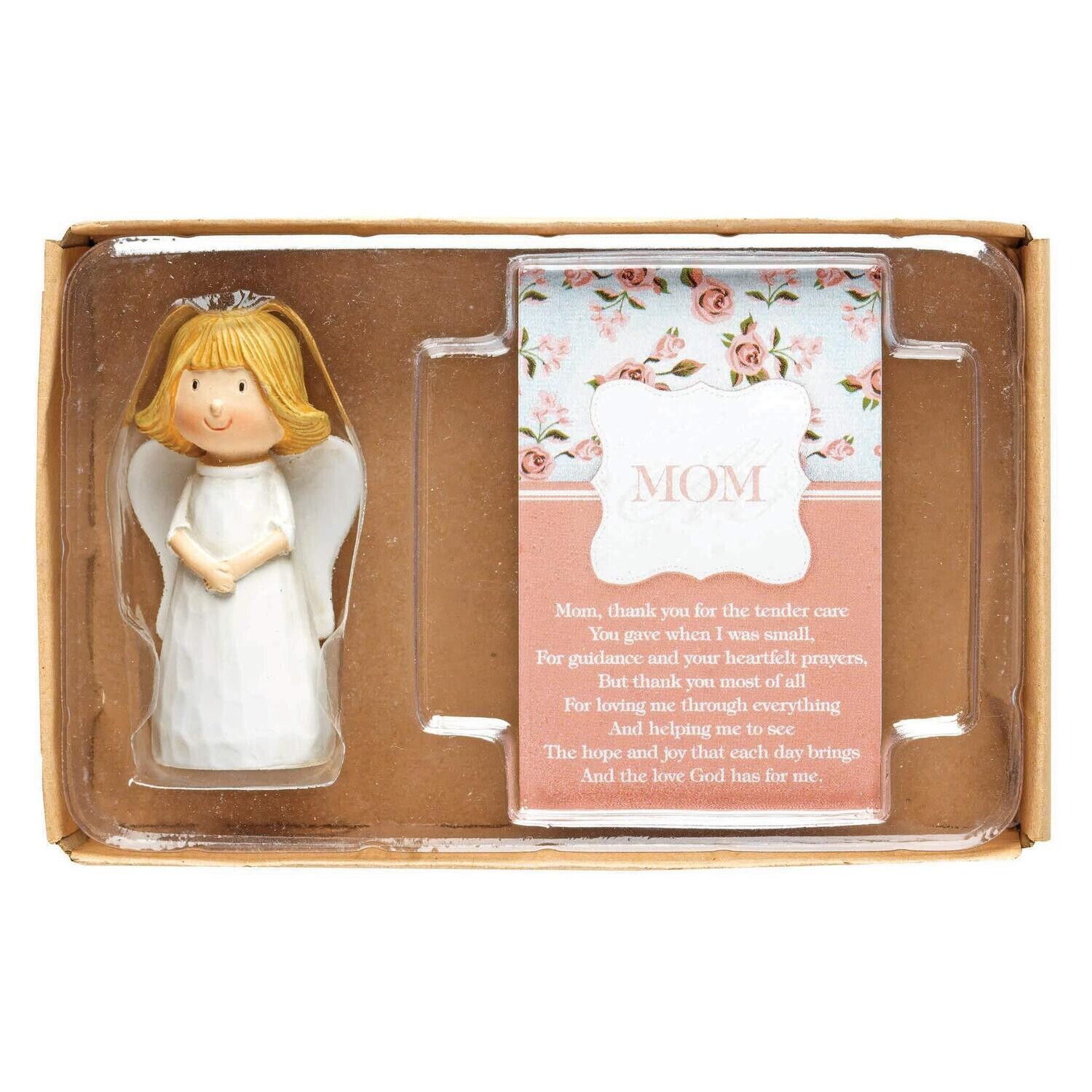 Mom Thank You Angel Floral Pink 5 x 1 Resin Stone Collectible Figurine and Card