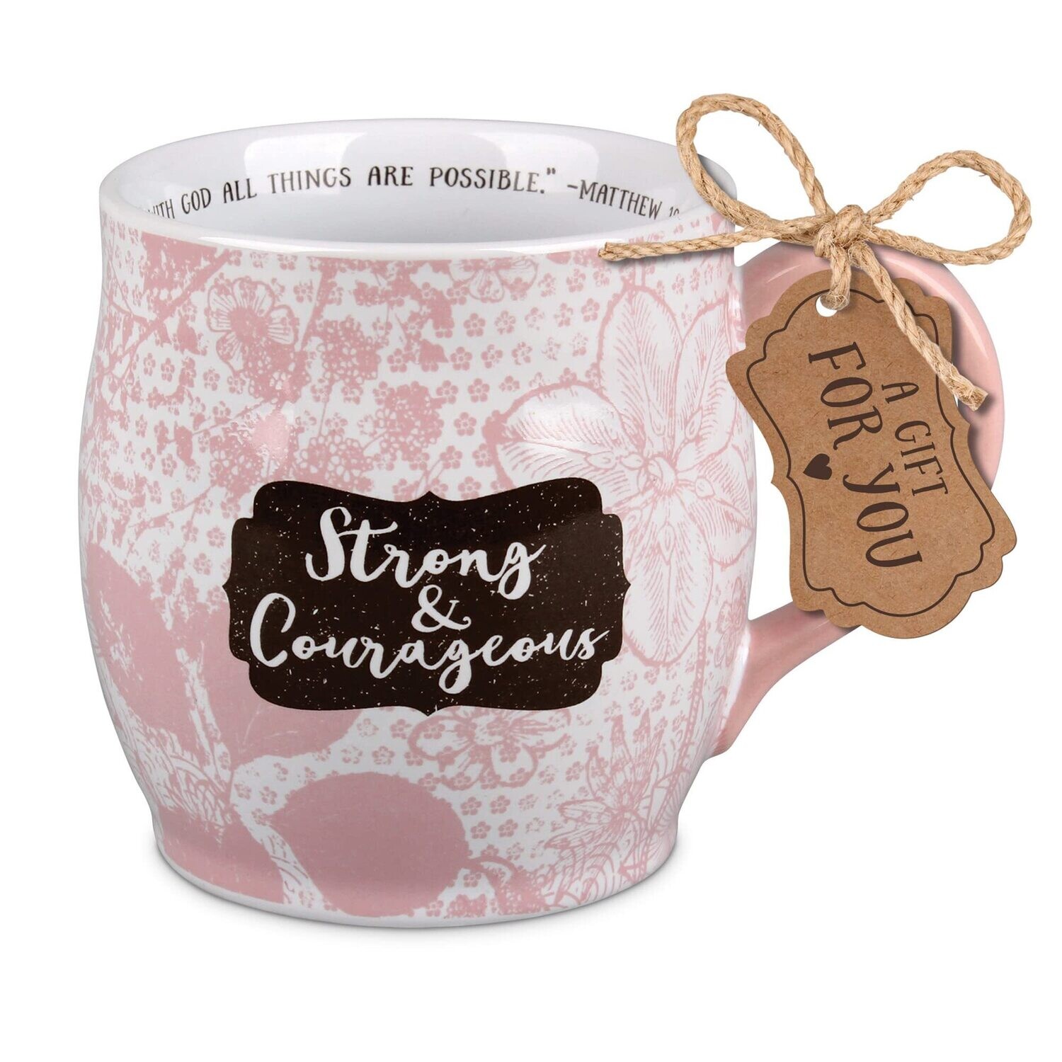  Strong and Courageous Amaranth Pink Floral 13 Ounce Ceramic Mug