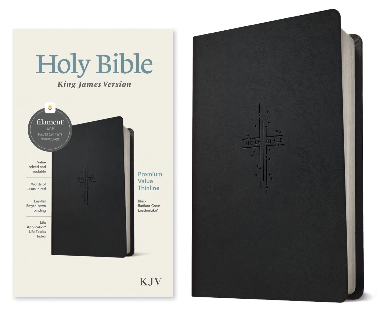 KJV Premium Value Thinline Bible, Filament-Enabled Edition (Red Letter, LeatherLike, Black Radiant Cross)