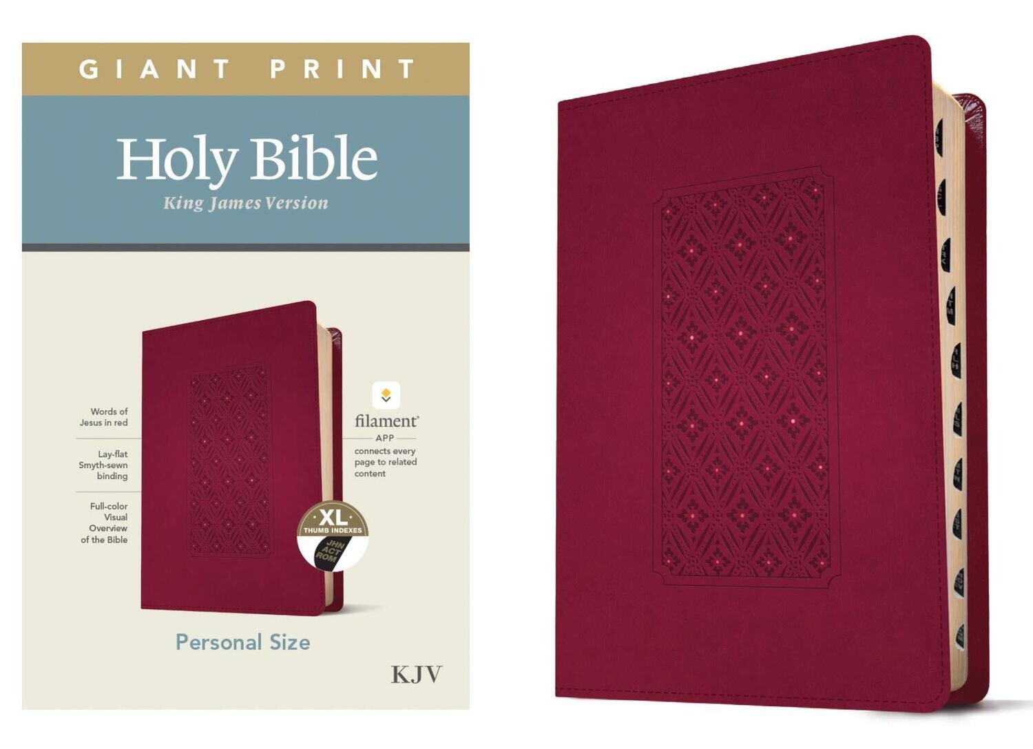 KJV Personal Size Giant Print Holy Bible  LeatherLike, Diamond Frame Cranberry, Indexed