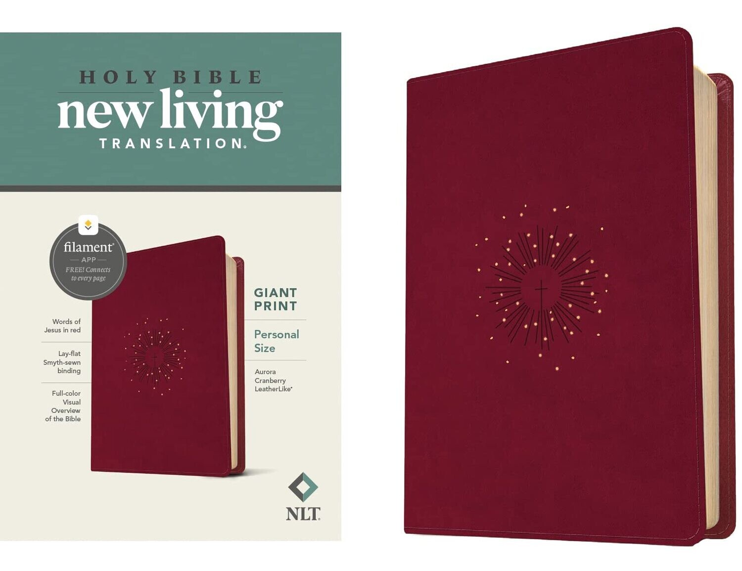 NLT Personal Size Giant Print Bible, Filament-Enabled Edition (Red Letter, LeatherLike, Aurora Cranberry)