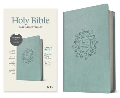 KJV Large Print Premium Value Thinline Bible, Floral Wreath Teal)