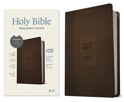 KJV Large Print Premium Value Thinline Bible,LeatherLike, Dark Brown Tile)