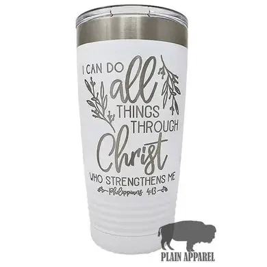 All Things Through Christ Engraved Tumbler - 20 oz / Turquoise