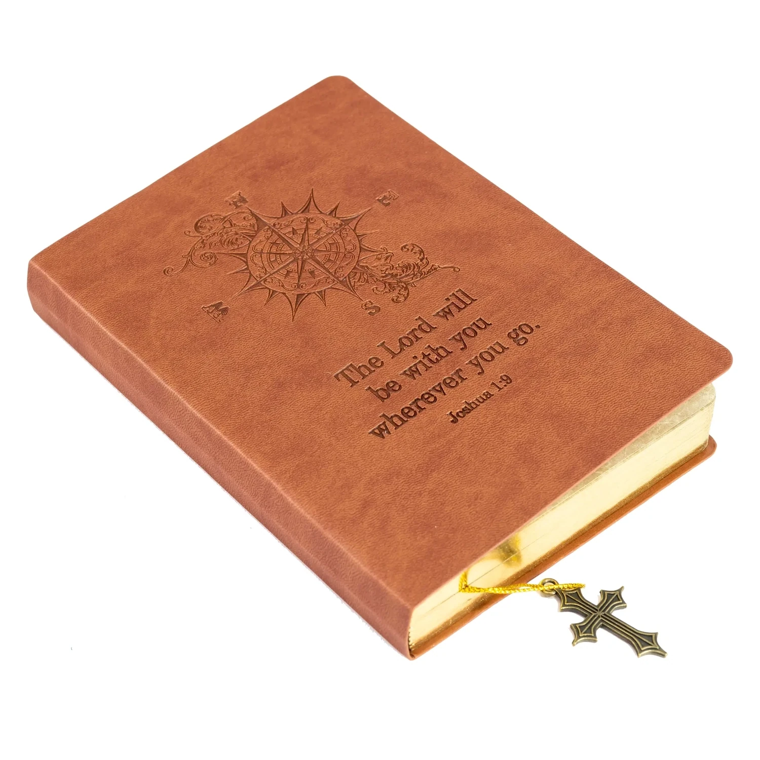 Dangle Journal : Leather Wrapped Brown Compass, Cross Charm