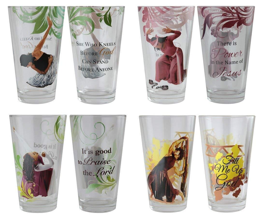 African American Expressions - Praise Dancers Drinking Glass Set (17 oz. Glass, 5.75" x 3.5") DGL-01