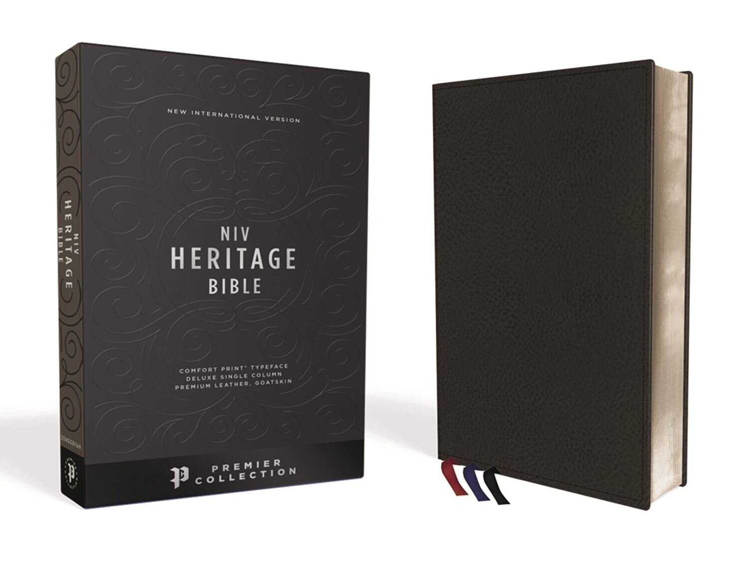 NIV, Heritage Bible, Deluxe Single-Column, Premium Goatskin Leather, Black, Premier Collection, Black Letter