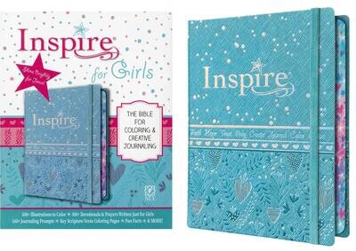 Tyndale NLT Inspire Bible for Girls (Hardcover LeatherLike, Metallic Blue): Journaling and Coloring Bible for Kids
