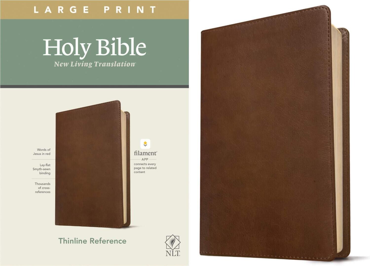 NLT Large Print Thinline Reference Holy Bible (Red Letter, LeatherLike, Rustic Brown)