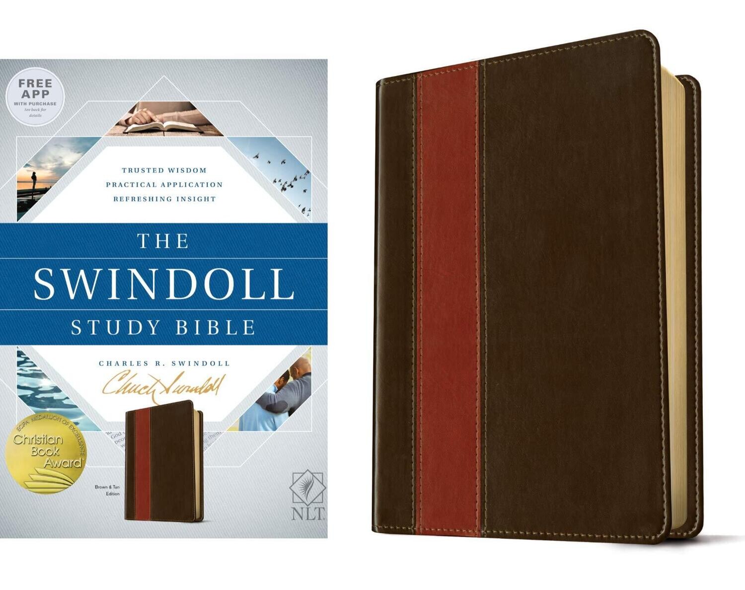 Tyndale NLT The Swindoll Study Bible, TuTone (LeatherLike, Brown/Tan) - New Living Translation Study Bible