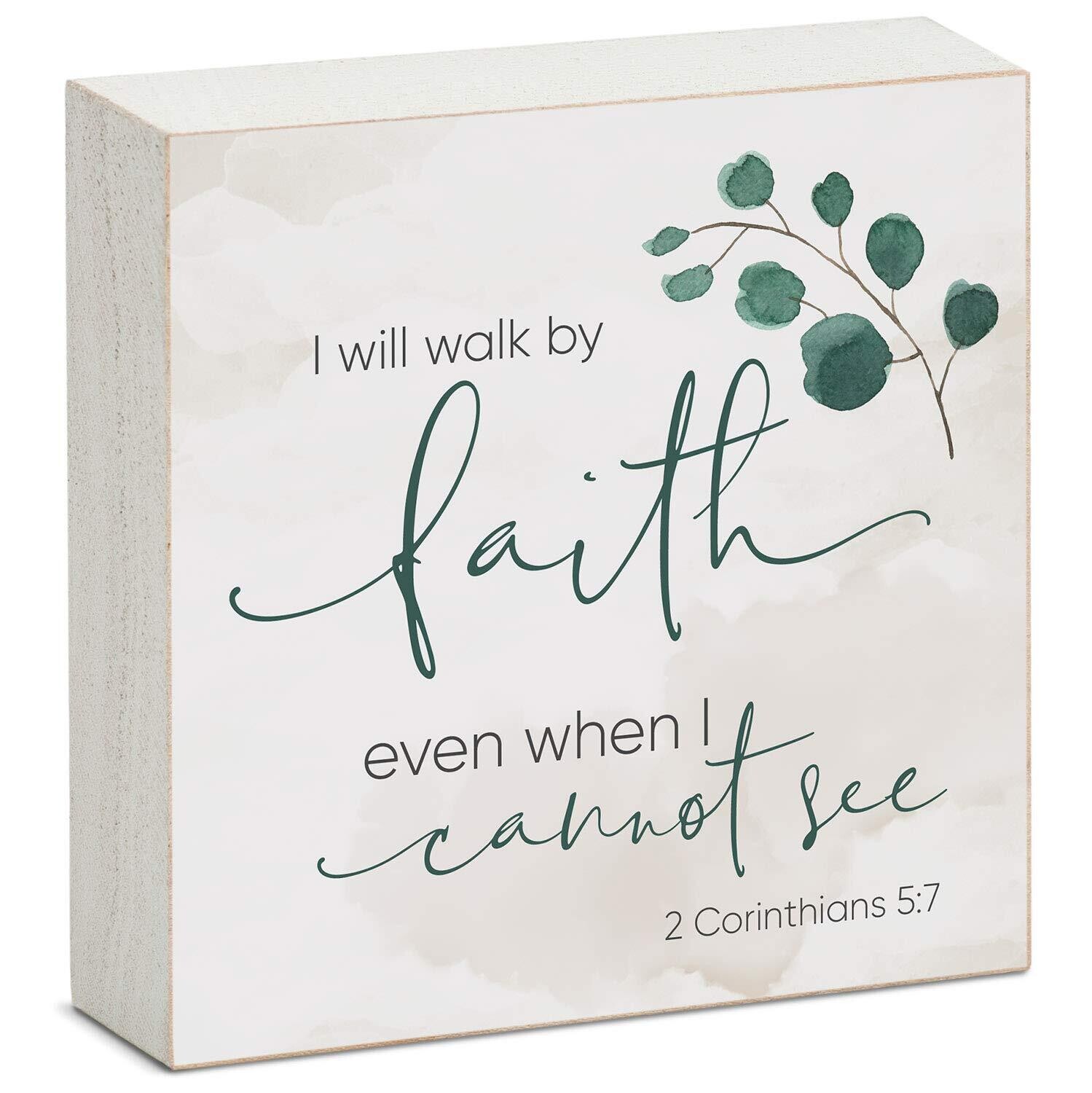 CounterArt Walk by Faith Artistic Freestanding Solid Wood Block Sign Made in the USA 3.75” Square