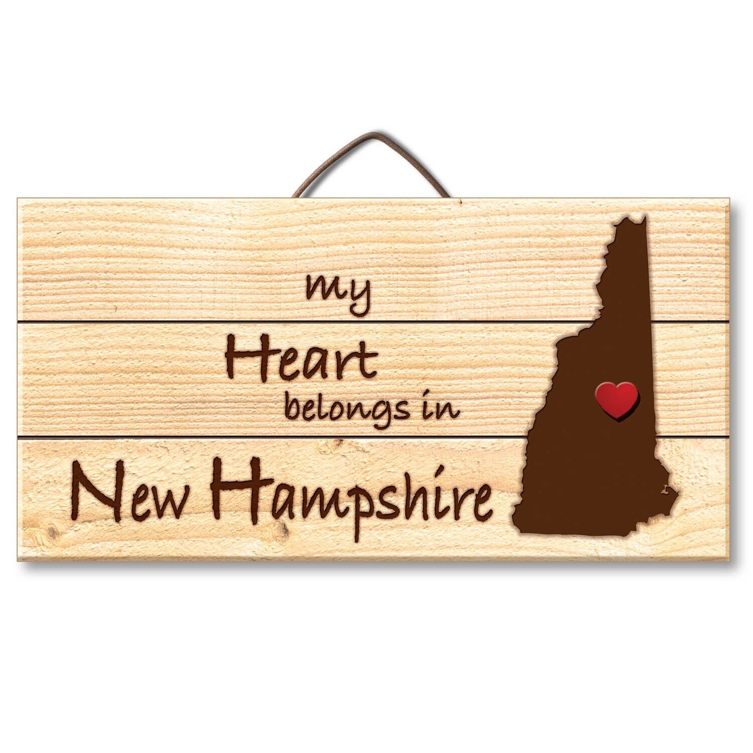 Highland Woodcrafters New Hampshire Laser Etched Pallet Wood State Sign with Heart Shaped Push Pin