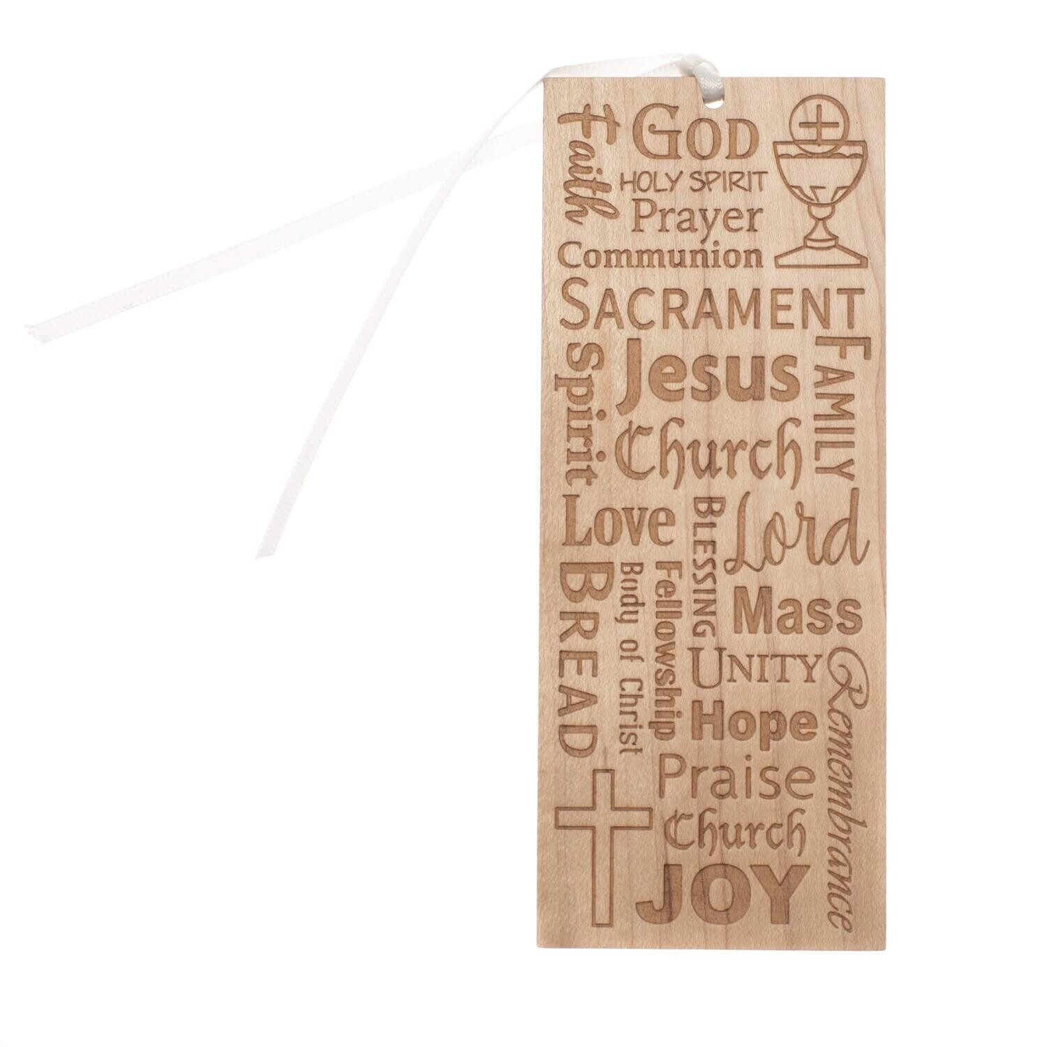 Roman God Holy Spirit Prayer Natural Brown 5 x 2 Wood First Communion Bookmark